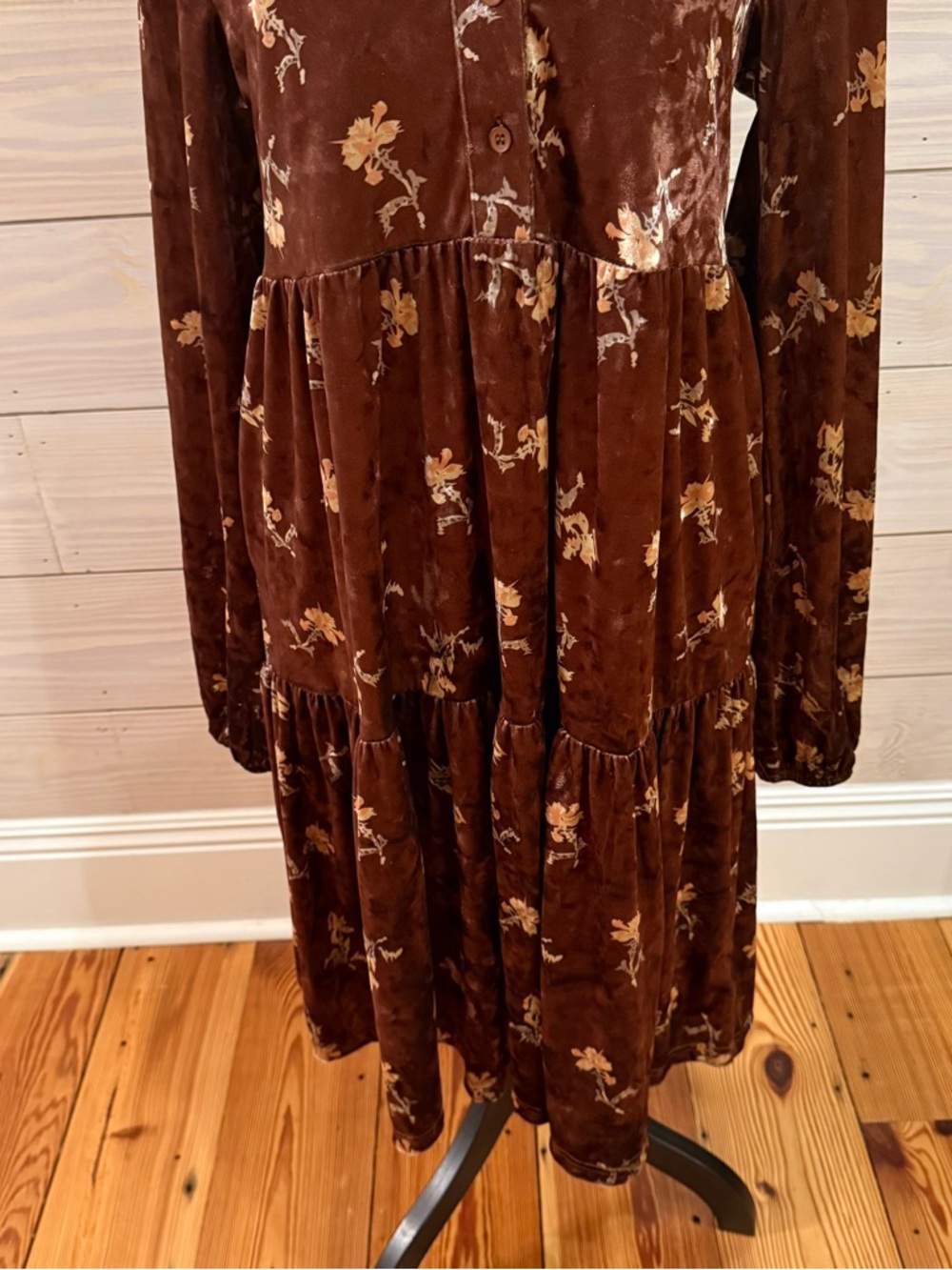 Polagram Brown Velvet Dress Babydoll Tiered Fairy grunge Whimsigoth Size Small - Picture 5 of 16